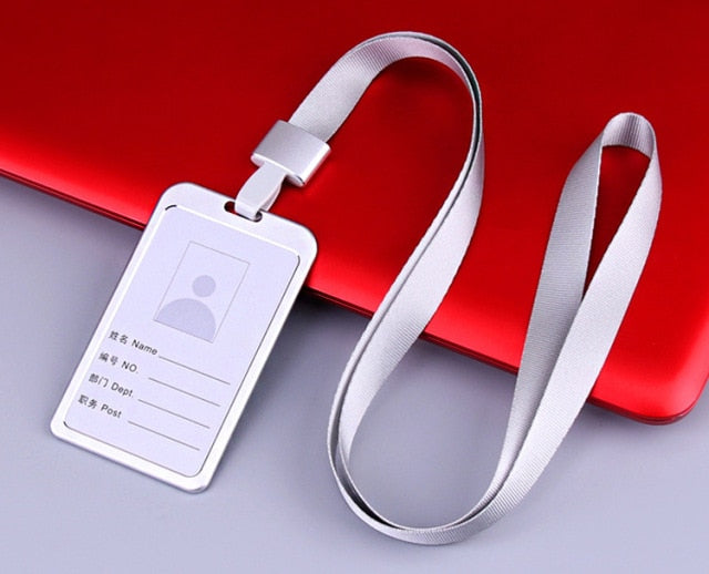 Men Women Business Bank Credit Card Holder Name ID Card Cover Work Card Holders Metal Work Identity Badge with Lanyard Card Case