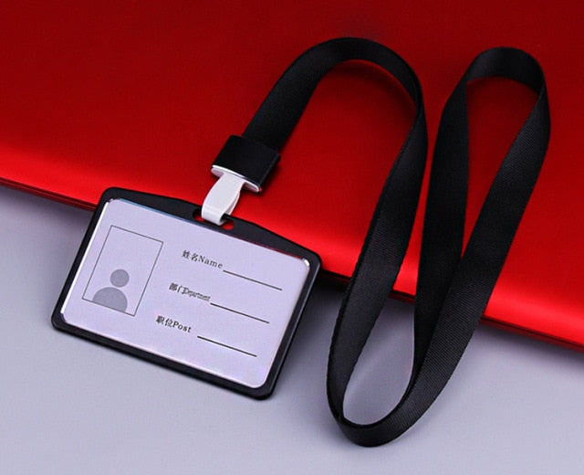 Men Women Business Bank Credit Card Holder Name ID Card Cover Work Card Holders Metal Work Identity Badge with Lanyard Card Case