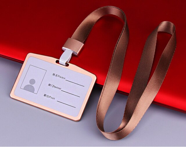 Men Women Business Bank Credit Card Holder Name ID Card Cover Work Card Holders Metal Work Identity Badge with Lanyard Card Case