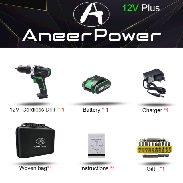 12V 16V 21V 25V Plus Double Speed Electric Drill Cordless Hand Drill Mini Electric Screwdriver Rechargable Lithium Battery Drill