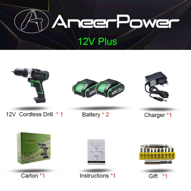 12V 16V 21V 25V Plus Double Speed Electric Drill Cordless Hand Drill Mini Electric Screwdriver Rechargable Lithium Battery Drill