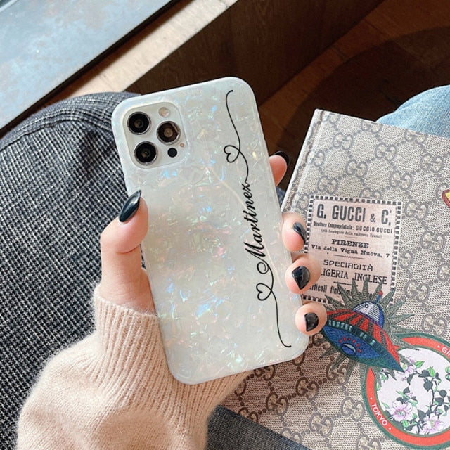 Love Custom Name Phone Case Crown Pattern For iphone 11 12 Pro MAX SE 6 6S 7 8 Plus X XS XR XS Max Mini Shell Texture Sparkling
