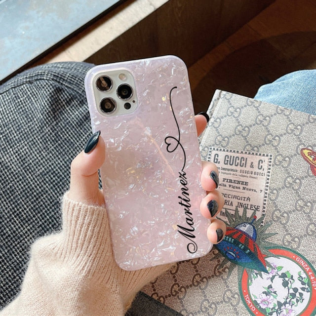 Love Custom Name Phone Case Crown Pattern For iphone 11 12 Pro MAX SE 6 6S 7 8 Plus X XS XR XS Max Mini Shell Texture Sparkling