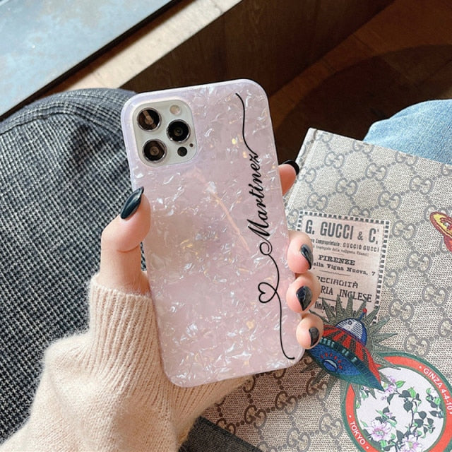 Love Custom Name Phone Case Crown Pattern For iphone 11 12 Pro MAX SE 6 6S 7 8 Plus X XS XR XS Max Mini Shell Texture Sparkling