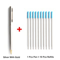 1+10Pcs/Set Metal Ballpoint Pen With Refills For School Office Stainless steel Material Rotating Stationery Supplies Pens