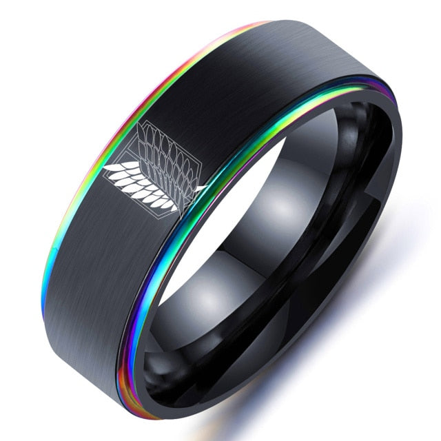 8mm Attack on Titan Black sliver Stainless Steel Ring Wings Of Liberty Flag Finger Rings For Men Women Jewelry Anime Fans