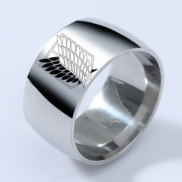 8mm Attack on Titan Black sliver Stainless Steel Ring Wings Of Liberty Flag Finger Rings For Men Women Jewelry Anime Fans