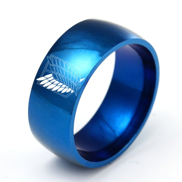 8mm Attack on Titan Black sliver Stainless Steel Ring Wings Of Liberty Flag Finger Rings For Men Women Jewelry Anime Fans