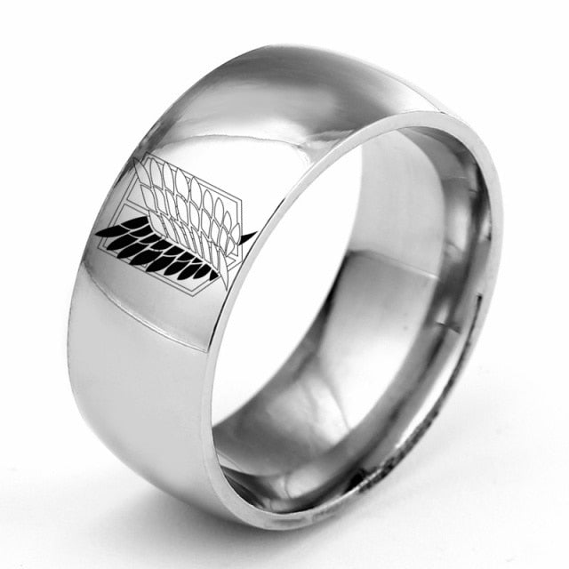 8mm Attack on Titan Black sliver Stainless Steel Ring Wings Of Liberty Flag Finger Rings For Men Women Jewelry Anime Fans