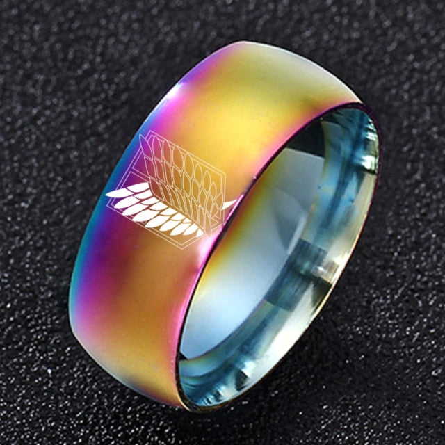 8mm Attack on Titan Black sliver Stainless Steel Ring Wings Of Liberty Flag Finger Rings For Men Women Jewelry Anime Fans