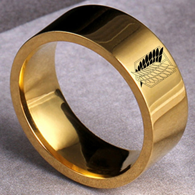 8mm Attack on Titan Black sliver Stainless Steel Ring Wings Of Liberty Flag Finger Rings For Men Women Jewelry Anime Fans