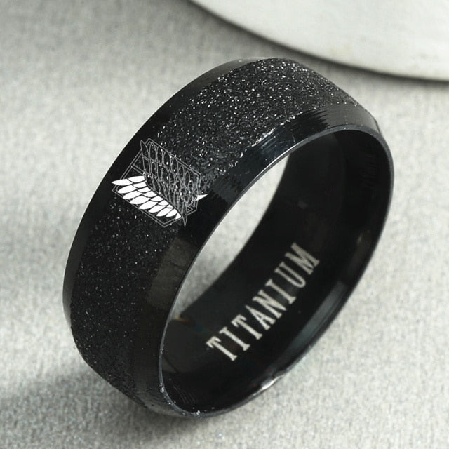 8mm Attack on Titan Black sliver Stainless Steel Ring Wings Of Liberty Flag Finger Rings For Men Women Jewelry Anime Fans