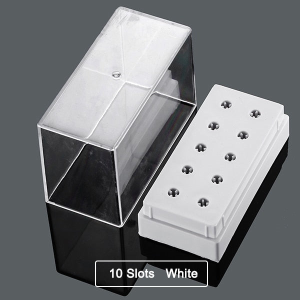 20 Slots Clear Nail Drill Bit Brush Plastic Storage Box Holder Container Manicure Cutters Display Nail Accessories Nail Art Tool