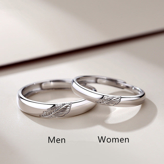 OBEAR 100%  925 Sterling Silver Angel And Devil Couple Rings Wing Feather Opening Rings for Women Men Lovers Party Jewelry