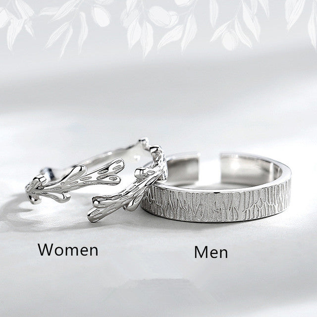 OBEAR 100%  925 Sterling Silver Angel And Devil Couple Rings Wing Feather Opening Rings for Women Men Lovers Party Jewelry