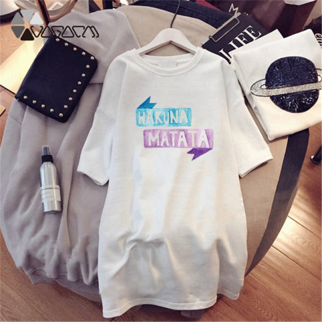 Women Dresses NEVER Series Letter  Black Mini Dress Loose Summer Long T Shirt Casual Clothes Femme Tops White Sukienka