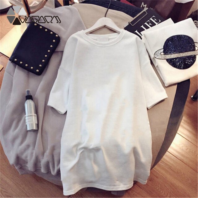 Women Dresses NEVER Series Letter  Black Mini Dress Loose Summer Long T Shirt Casual Clothes Femme Tops White Sukienka