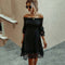 2021 Off Shoulder Women Elegant Dress Autumn Ruched White Black Lace Dress Midi A Line Backless Party Dresses Ladies