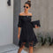 2021 Off Shoulder Women Elegant Dress Autumn Ruched White Black Lace Dress Midi A Line Backless Party Dresses Ladies
