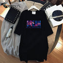 Women Dresses NEVER Series Letter  Black Mini Dress Loose Summer Long T Shirt Casual Clothes Femme Tops White Sukienka