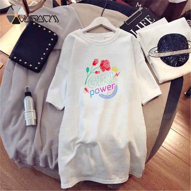 Women Dresses NEVER Series Letter  Black Mini Dress Loose Summer Long T Shirt Casual Clothes Femme Tops White Sukienka