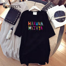 Women Dresses NEVER Series Letter  Black Mini Dress Loose Summer Long T Shirt Casual Clothes Femme Tops White Sukienka