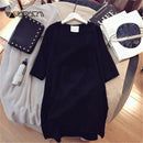 Women Dresses NEVER Series Letter  Black Mini Dress Loose Summer Long T Shirt Casual Clothes Femme Tops White Sukienka