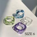 HUANZHI 2021 New Colourful Transparent Resin Acrylic Rhinestone Geometric Square Round Rings Set for Women Jewelry Travel Gifts