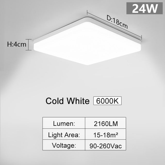 Square Led ceiling lamp for bedroom lighting Neutral white cold white warm white 48W 36W 24W 18W led ceiling light living room