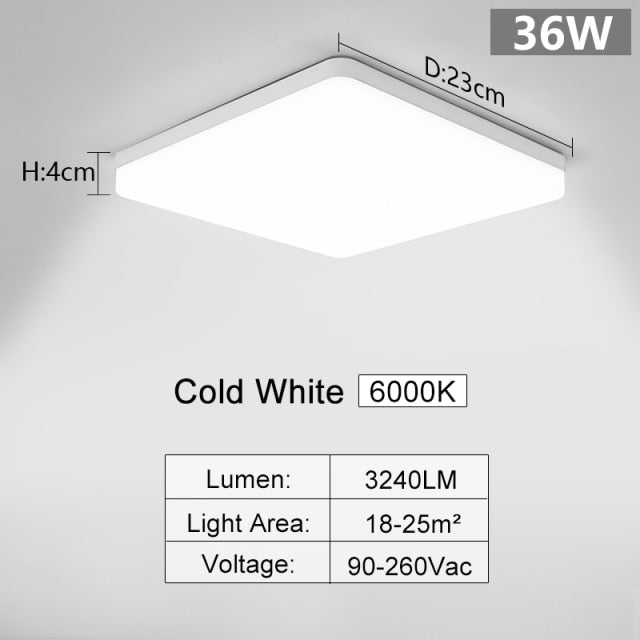 Square Led ceiling lamp for bedroom lighting Neutral white cold white warm white 48W 36W 24W 18W led ceiling light living room