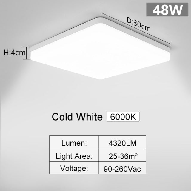 Square Led ceiling lamp for bedroom lighting Neutral white cold white warm white 48W 36W 24W 18W led ceiling light living room