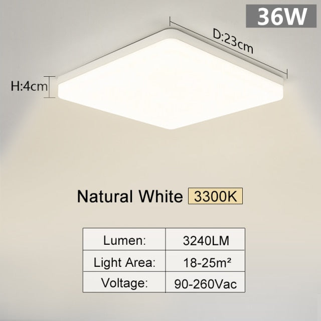 Square Led ceiling lamp for bedroom lighting Neutral white cold white warm white 48W 36W 24W 18W led ceiling light living room