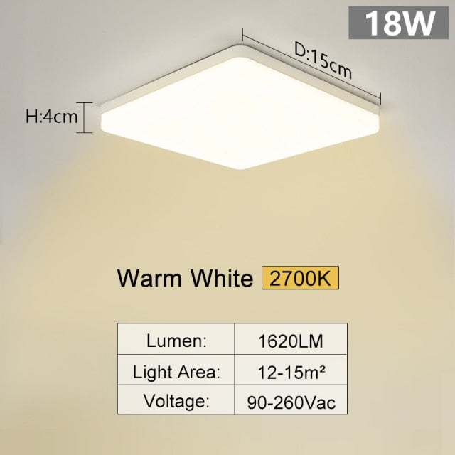 Square Led ceiling lamp for bedroom lighting Neutral white cold white warm white 48W 36W 24W 18W led ceiling light living room