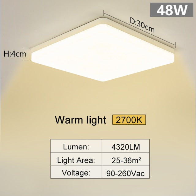 Square Led ceiling lamp for bedroom lighting Neutral white cold white warm white 48W 36W 24W 18W led ceiling light living room