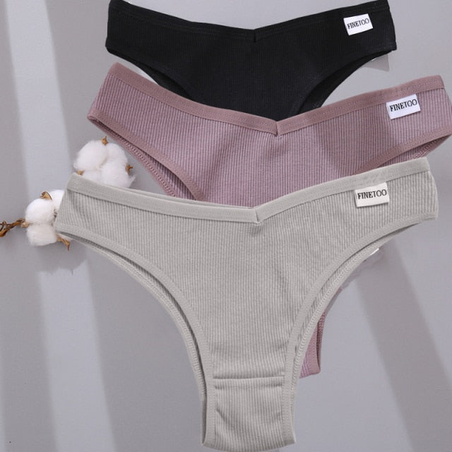 FINETOO 3PCS/Set Women Cotton Lingerie Female Thongs Sexy Underwear For Woman Low-Rise Underpant Women's Panties Bikini Briefs