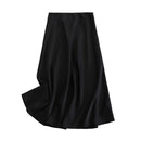 Tangada women solid quality satin midi skirt vintage side zipper office ladies elegant chic A-line skirts 6D18