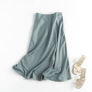 Tangada women solid quality satin midi skirt vintage side zipper office ladies elegant chic A-line skirts 6D18