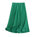 Tangada women solid quality satin midi skirt vintage side zipper office ladies elegant chic A-line skirts 6D18