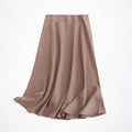 Tangada women solid quality satin midi skirt vintage side zipper office ladies elegant chic A-line skirts 6D18