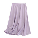 Tangada women solid quality satin midi skirt vintage side zipper office ladies elegant chic A-line skirts 6D18