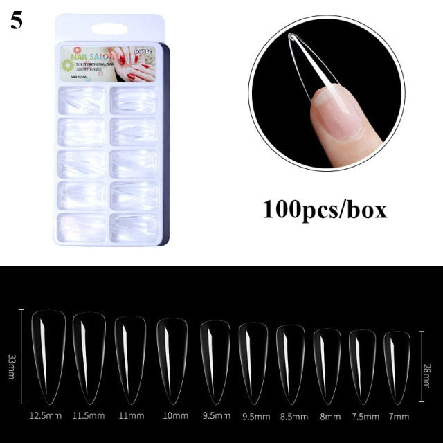 100Pcs Fake Nail Nails Extension Transparent Acrylic Nail Seamless Full/Half Cover Beauty Nail Decor French Nail Manicure Tools