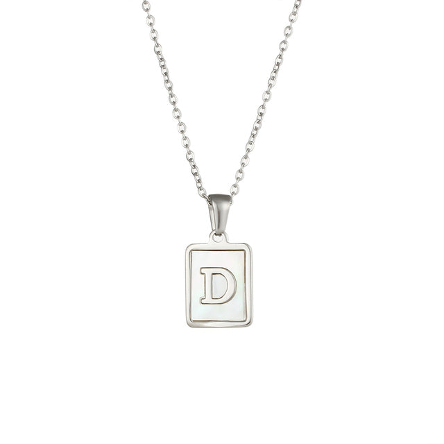 2021 Trend 18K Golden Chain Necklaces Male Square Natural Shell Initial Letters Pendant Stainless Steel Jewelry for Women Gifts