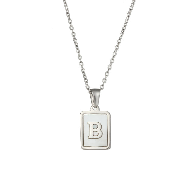 2021 Trend 18K Golden Chain Necklaces Male Square Natural Shell Initial Letters Pendant Stainless Steel Jewelry for Women Gifts