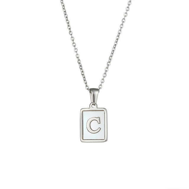 2021 Trend 18K Golden Chain Necklaces Male Square Natural Shell Initial Letters Pendant Stainless Steel Jewelry for Women Gifts