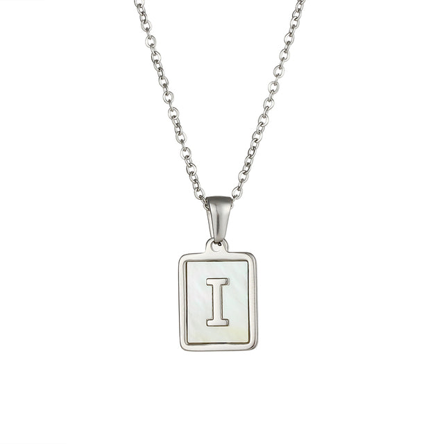 2021 Trend 18K Golden Chain Necklaces Male Square Natural Shell Initial Letters Pendant Stainless Steel Jewelry for Women Gifts