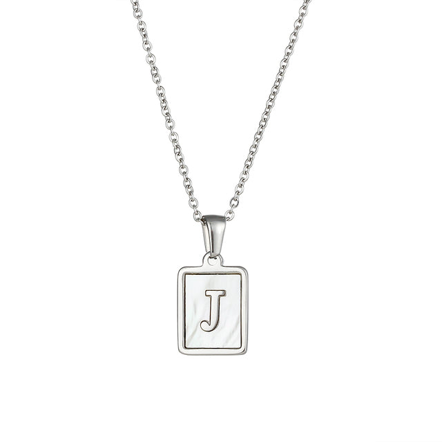 2021 Trend 18K Golden Chain Necklaces Male Square Natural Shell Initial Letters Pendant Stainless Steel Jewelry for Women Gifts