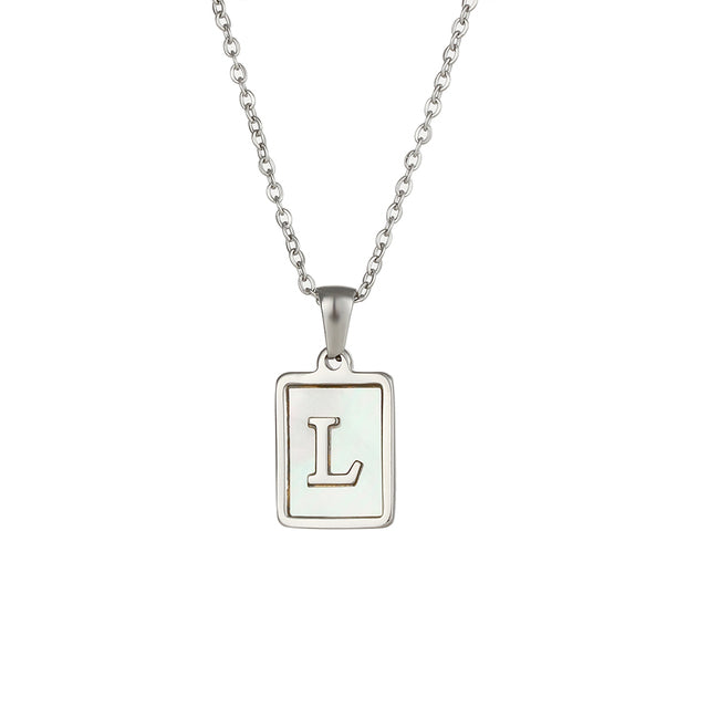 2021 Trend 18K Golden Chain Necklaces Male Square Natural Shell Initial Letters Pendant Stainless Steel Jewelry for Women Gifts