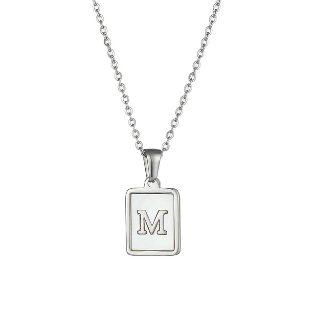 2021 Trend 18K Golden Chain Necklaces Male Square Natural Shell Initial Letters Pendant Stainless Steel Jewelry for Women Gifts