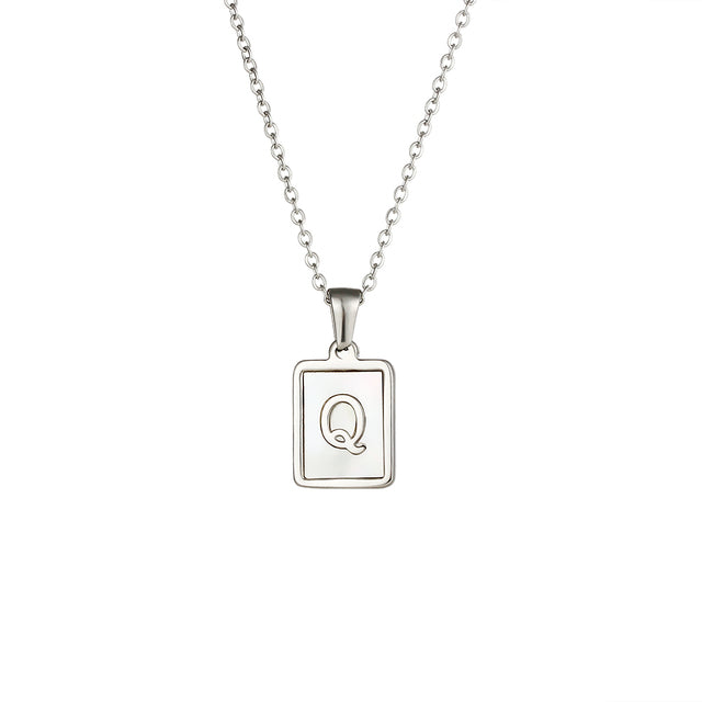 2021 Trend 18K Golden Chain Necklaces Male Square Natural Shell Initial Letters Pendant Stainless Steel Jewelry for Women Gifts