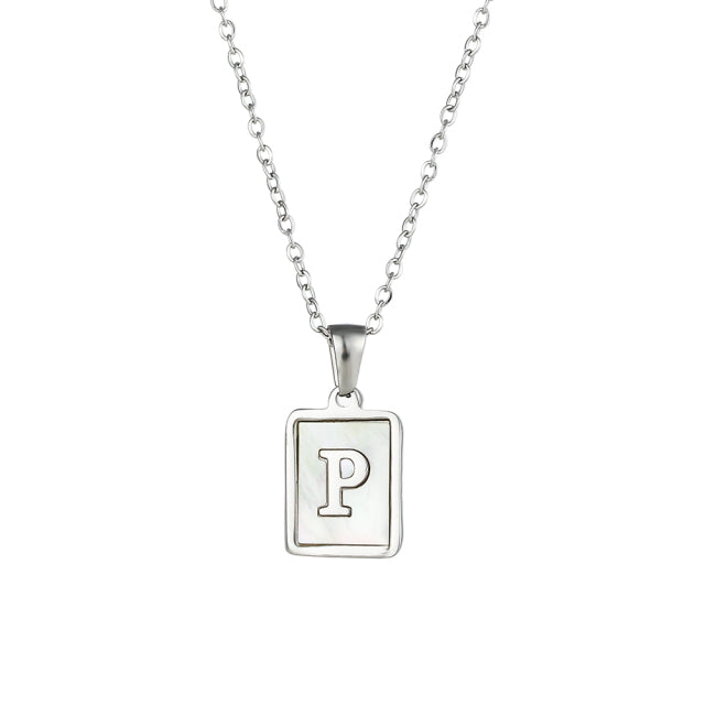 2021 Trend 18K Golden Chain Necklaces Male Square Natural Shell Initial Letters Pendant Stainless Steel Jewelry for Women Gifts